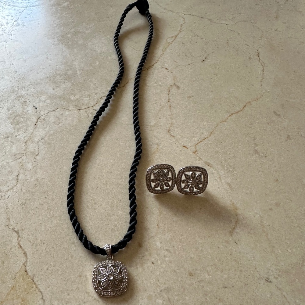 Diamond Floral Style earrings with matching pendant necklace